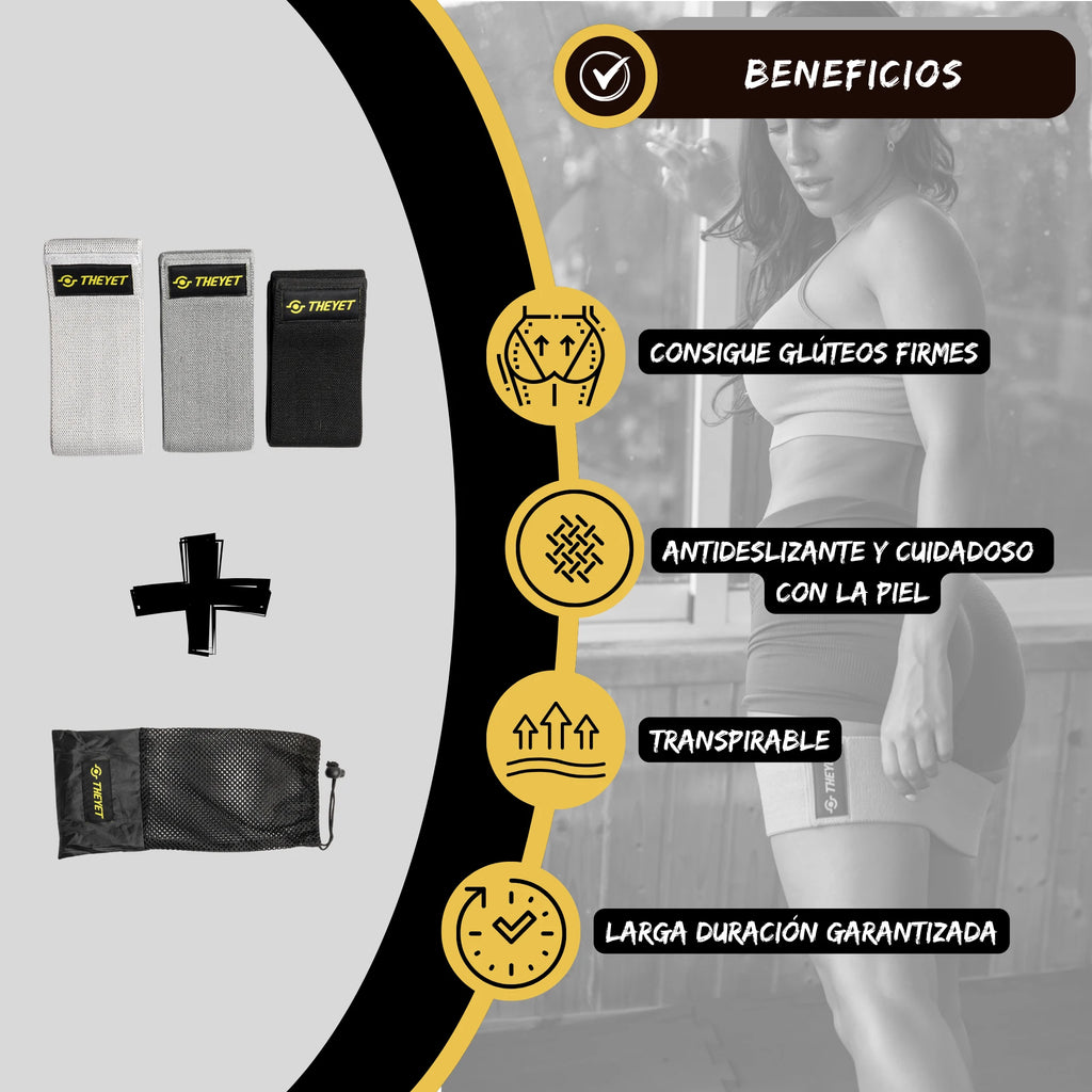 Set 3 Bandas Elásticas de Resistencia Para Glúteos